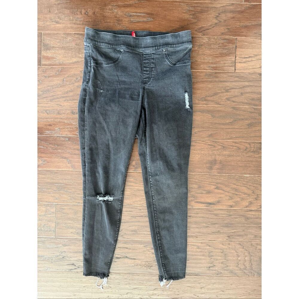 SPANX Black Distressed Pull On Jeans Medium